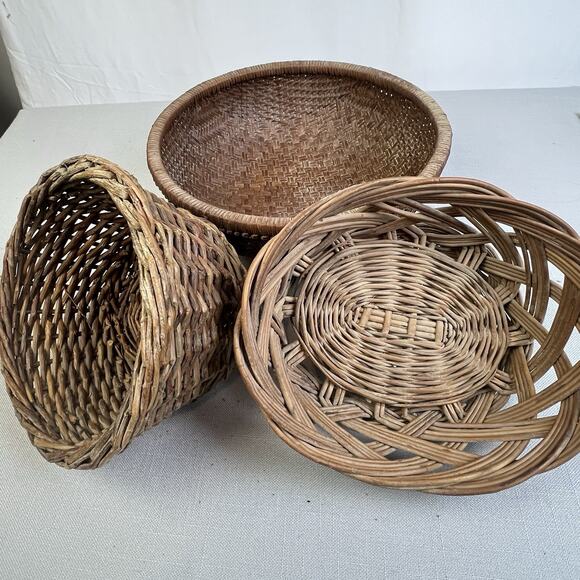 Woven Baskets Home Decor Set Of 3 Rustic Country Decorative Natural Coastal Boho - Picture 15 of 15